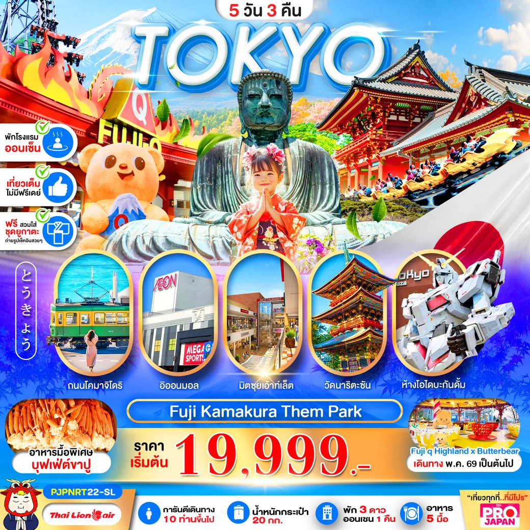 ทัวร์ญี่ปุ่น TOKYO FUJI KAMAKURA THEM PARK FULL DAY 5วัน 3คืน (SL)